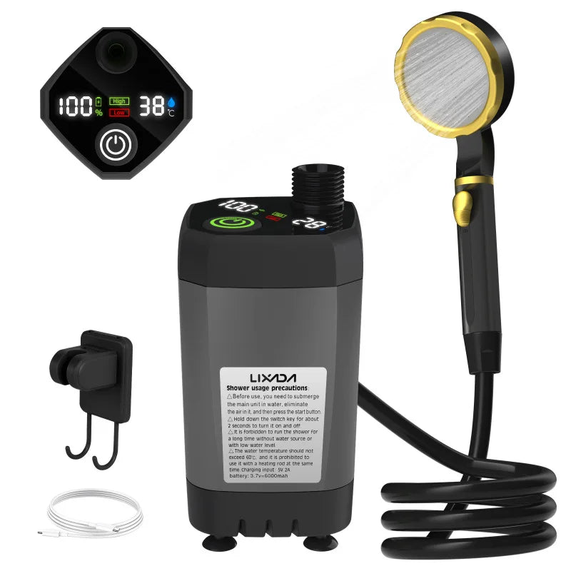 Portable Camping Shower Pump Kit – RV Outdoor Shower with Digital Display & Adjustable Flow